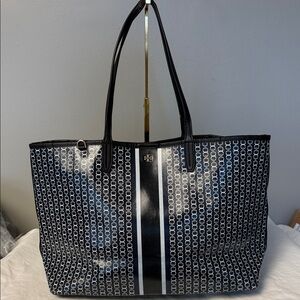 Tory Burch Gemini Link Tote Black Coated Canvas Large Tote Bag